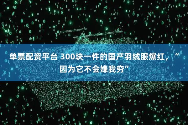 单票配资平台 300块一件的国产羽绒服爆红，“因为它不会嫌我穷”